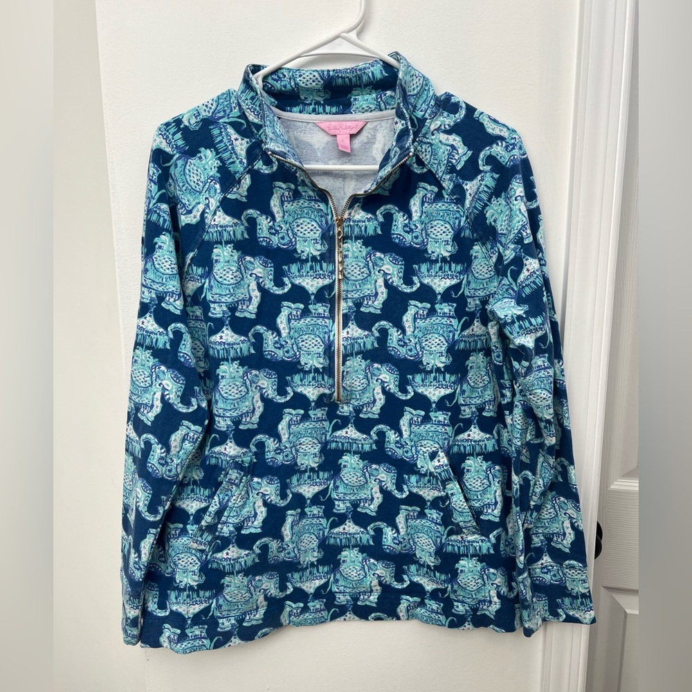 Lilly Pulitzer Blue Elephant Quarter Zip Women’s L